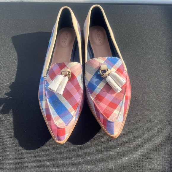 Sperry Shoes - Sperry Red and Blue Plaid Loafers Women’s Size 8